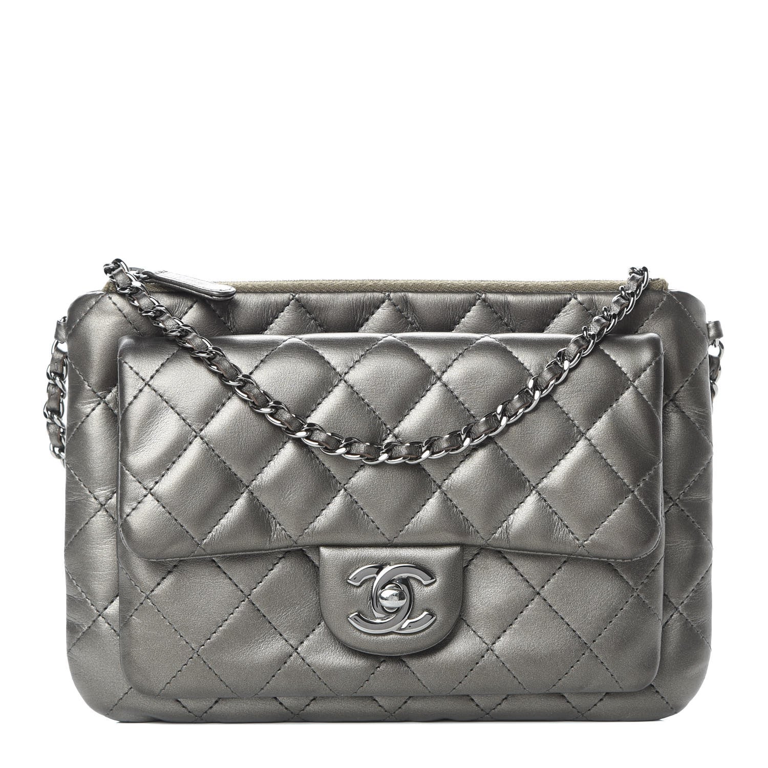 Chanel Metallic Lambskin Quilted Daily Zip Crossbody Bag Bronze
