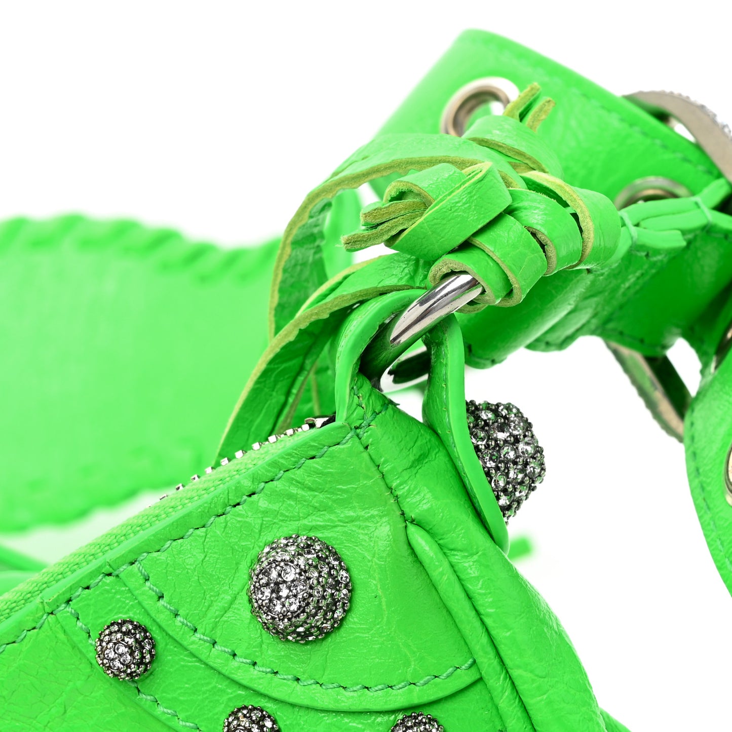 Agneau Arena Crystal Le Cagole Shoulder Bag XS Fluo Green