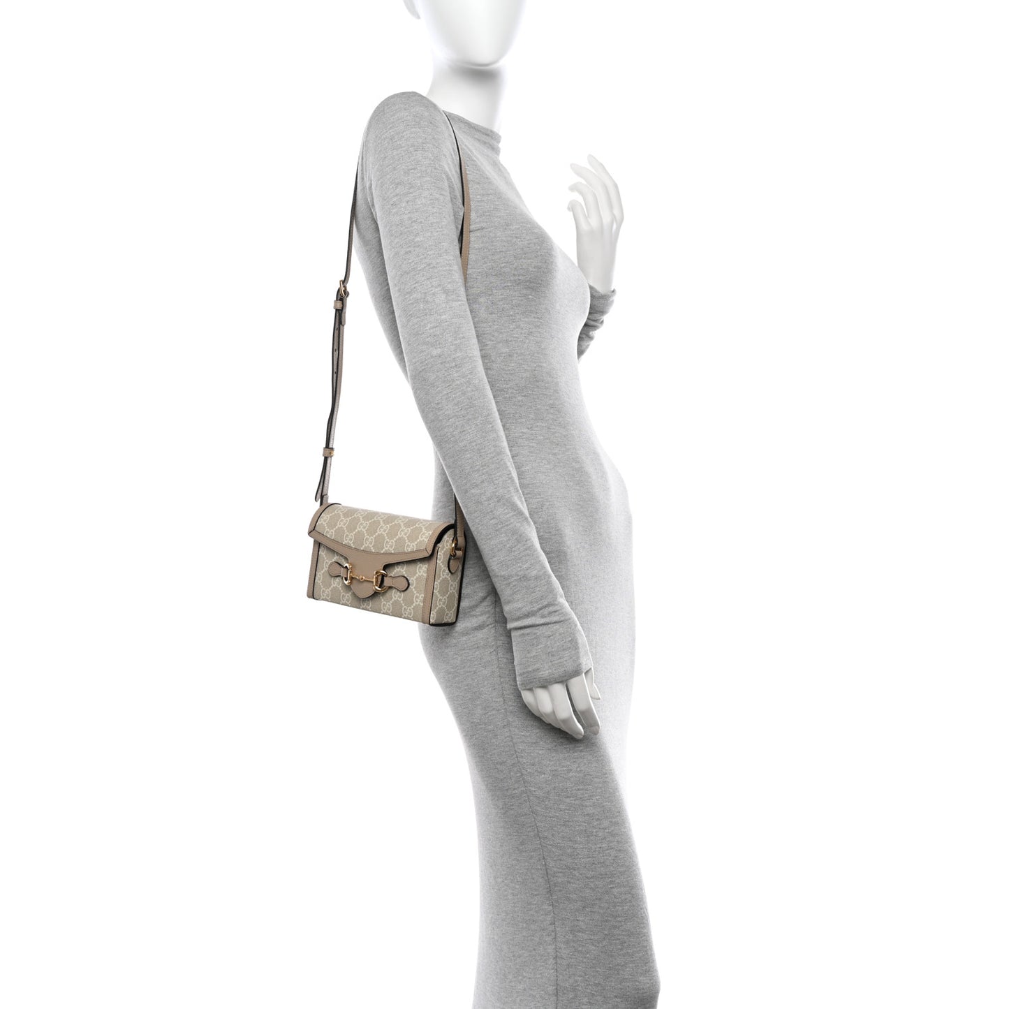 GG Supreme Monogram Textured Dollar Calfskin Mini Horsebit 1955 Shoulder Bag Beige Mystic White Oatmeal