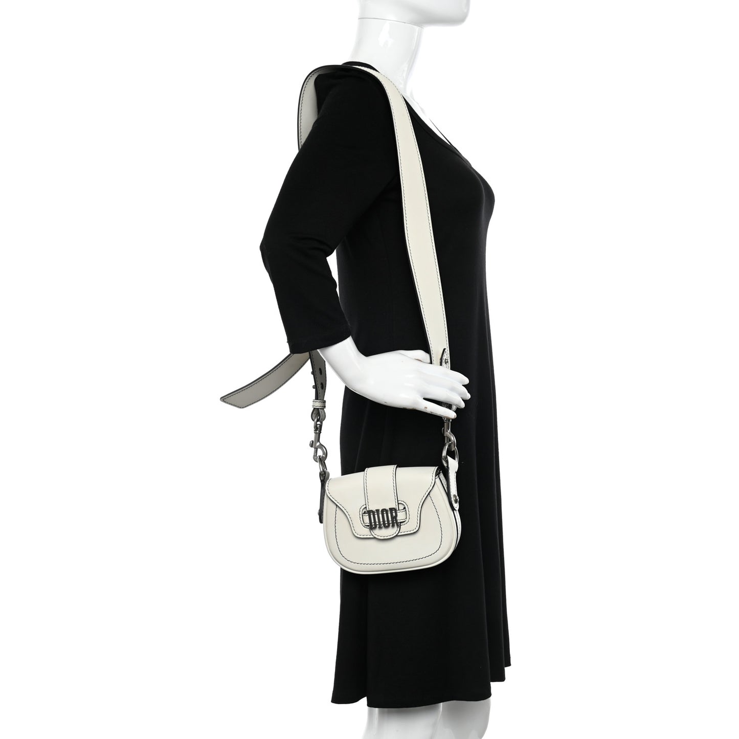 Calfskin Mini D Fence Saddle Bag White