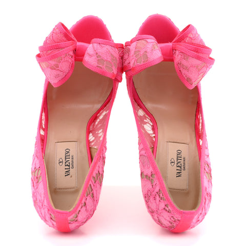 Satin Lace Couture Bow Peep Toe High Heel Pumps 36 Fuxia Fluo