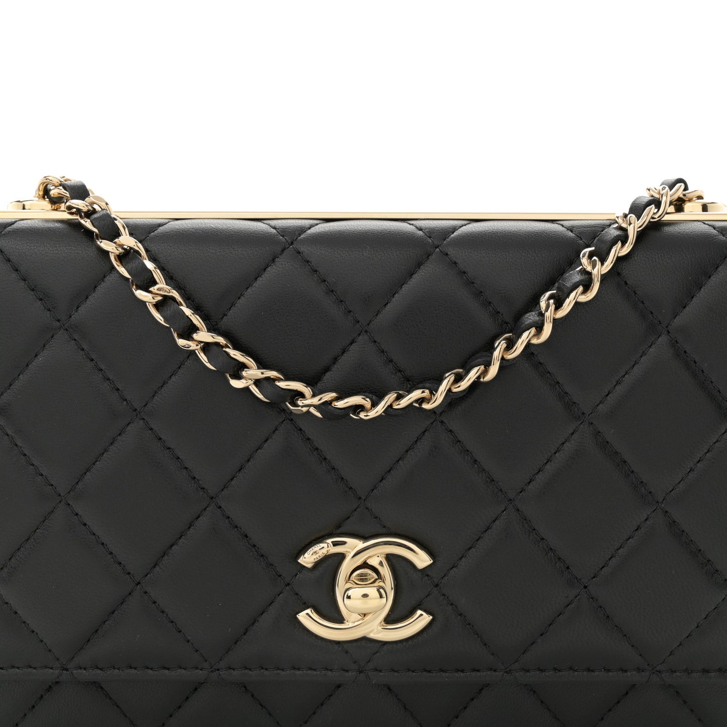 Lambskin Quilted Trendy CC Wallet On Chain WOC Black