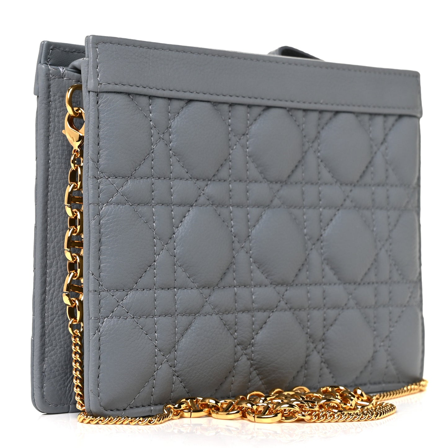 Calfskin Cannage Caro Zipped Pouch With Chain Cloud Blue