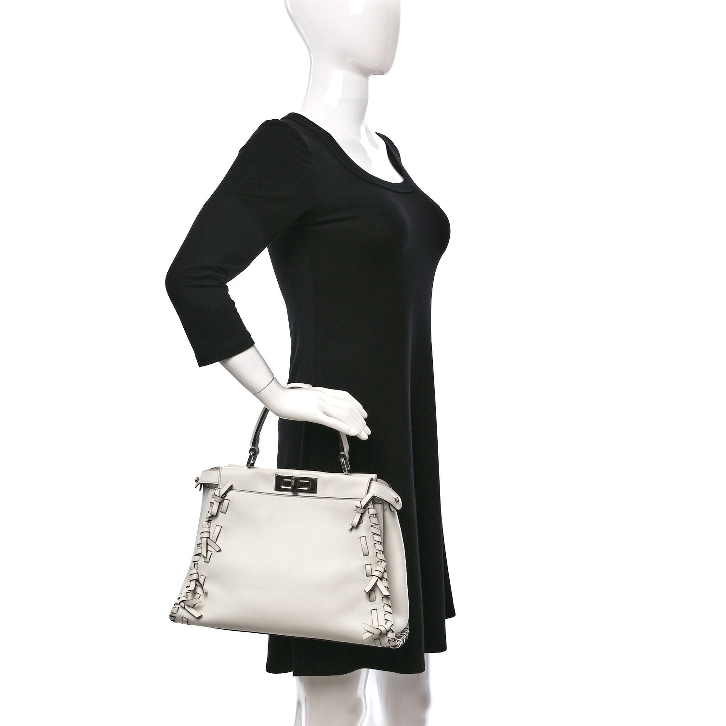 Vitello Seta Century Nappa Whipstitch Medium Peekaboo Iconic Satchel White