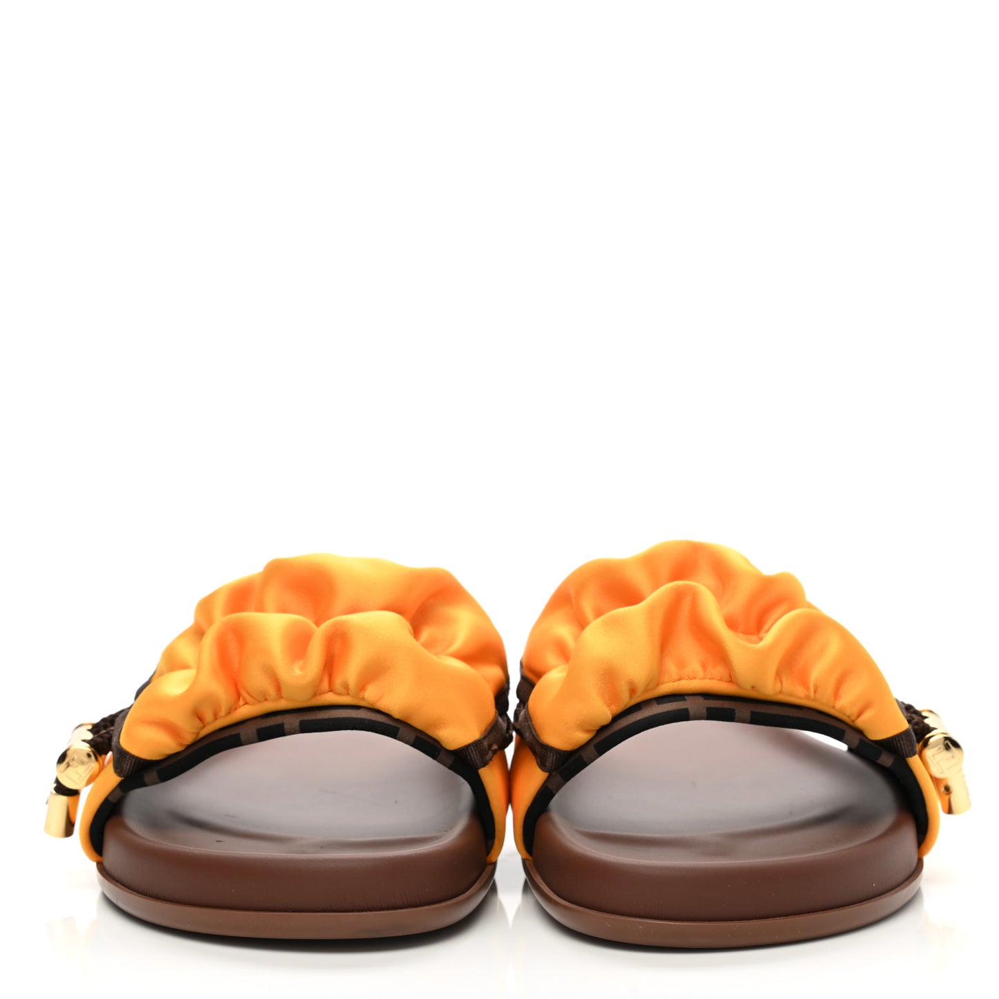 Satin Fendi Feel Slide Sandals 39.5 Orange