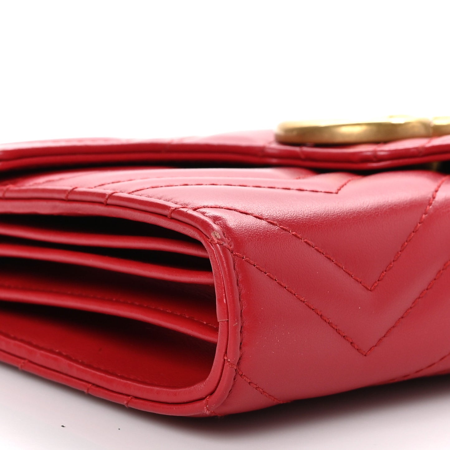 Calfskin Matelasse GG Marmont Chain Wallet Hibiscus Red