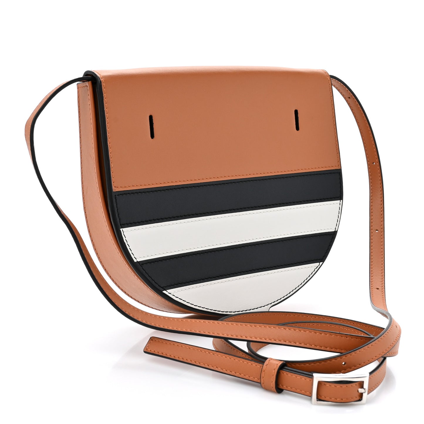 Calfskin Marine Stripe Mini Heel Shoulder Bag Tan