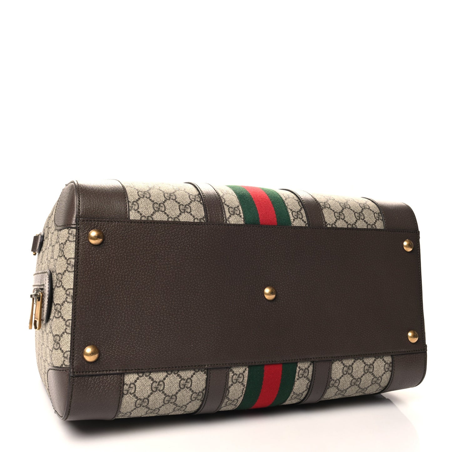 GG Supreme Monogram Textured Dollar Calfskin Web Medium Savoy Duffle Bag Beige Ebony New Acero