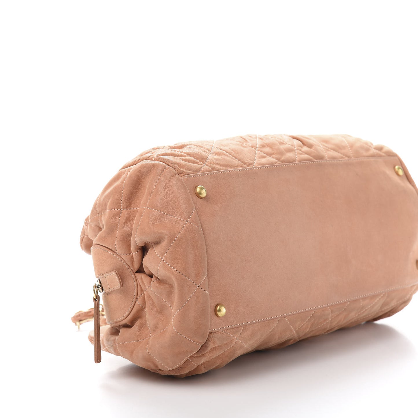 Iridescent Calfskin Chic Quilt Bowling Bag Dark Beige