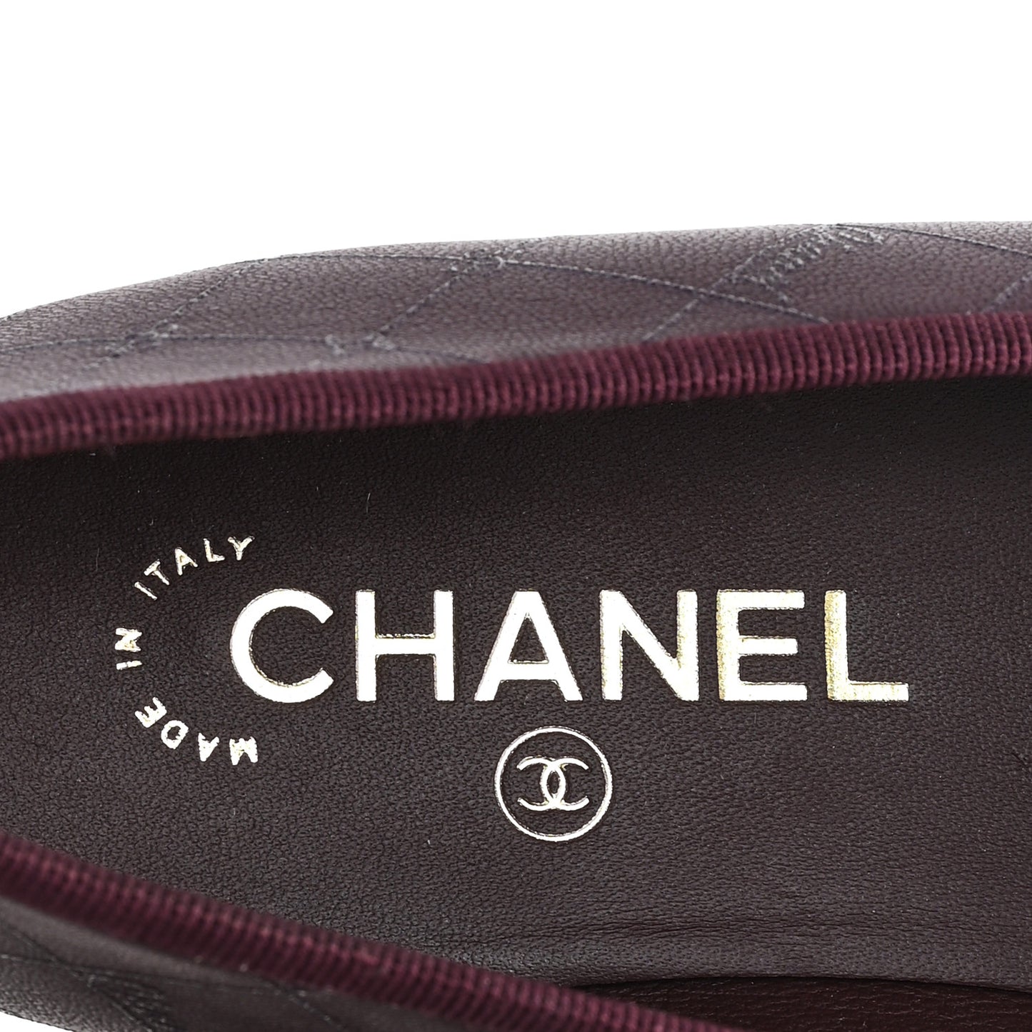Printed Lambskin Patent CC Cap Toe Ballerina Flats 38 Burgundy Black