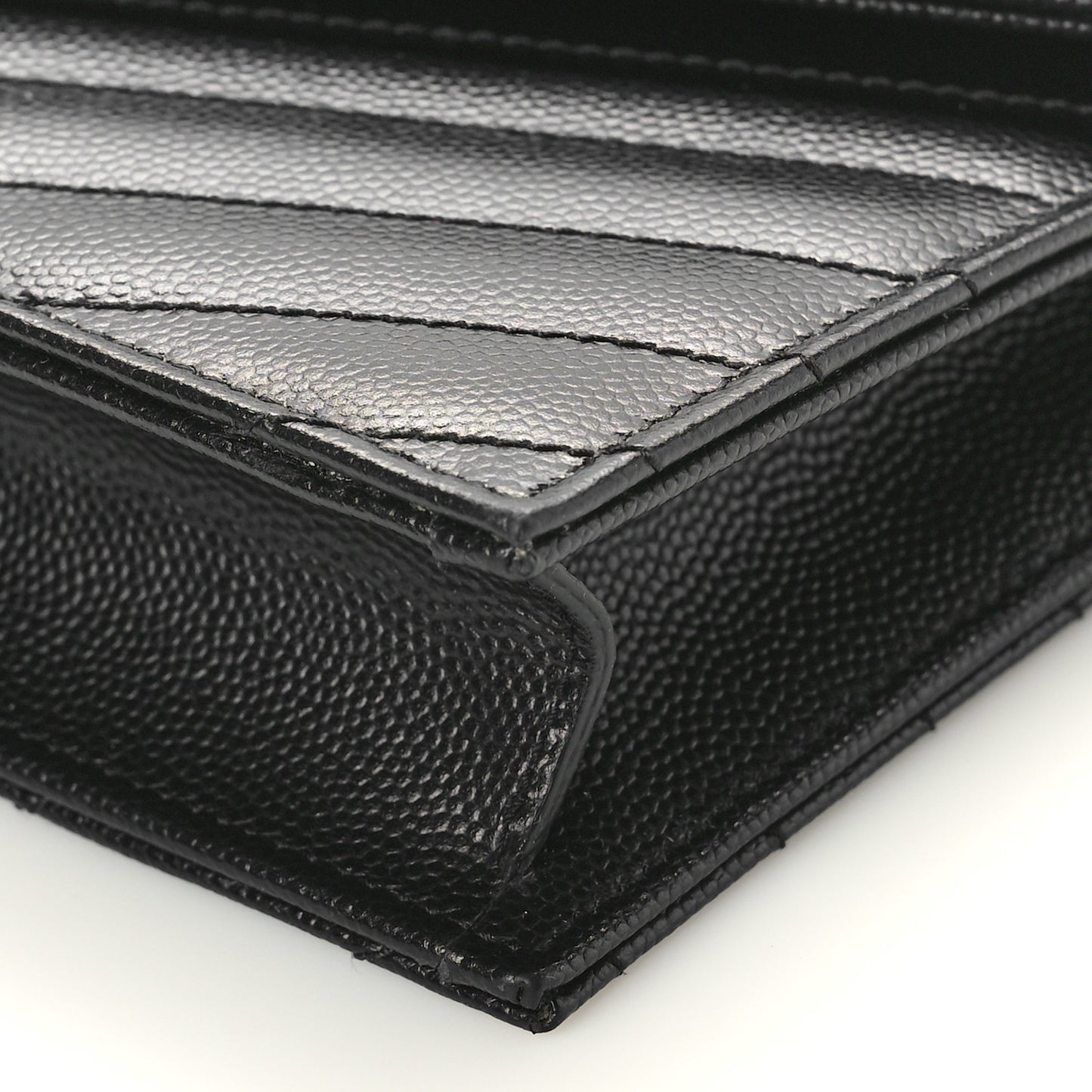 Grain De Poudre Matelasse Chevron Monogram Envelope Chain Wallet Black