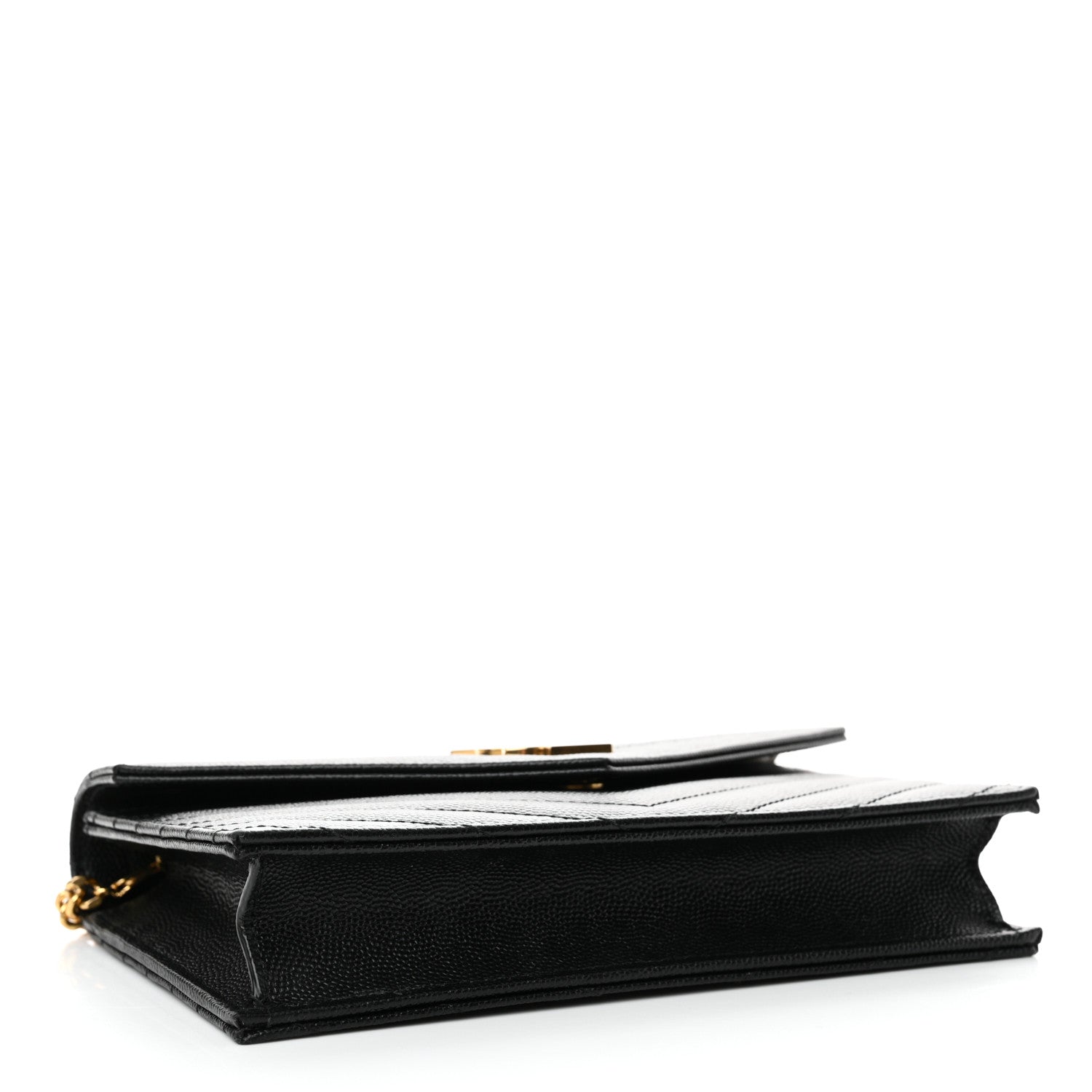 Saint Laurent Grain De Poudre Matelasse Chevron Monogram Envelope Chain Wallet Black 4 of 13