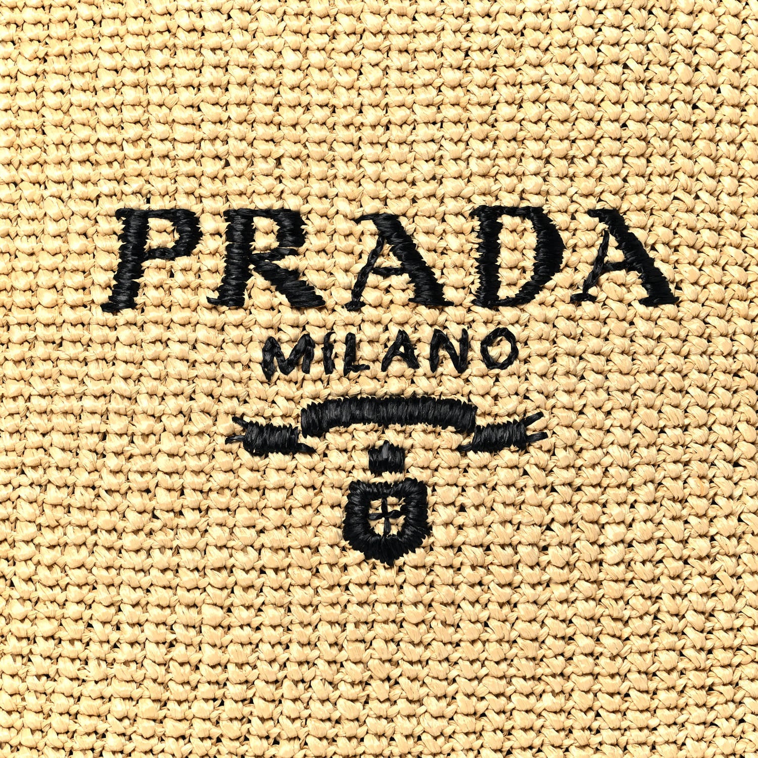 Prada Yarn Raffia Effect Crochet Embroidered Logo Tote Naturale 7 of 11