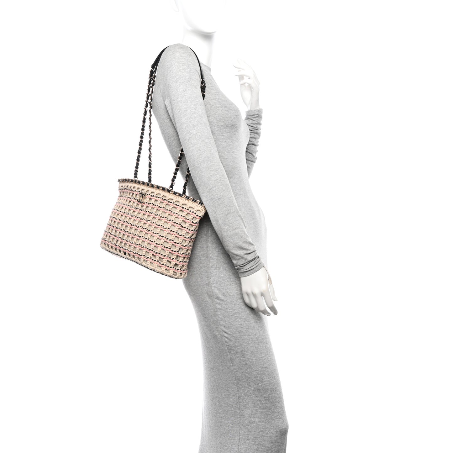Cotton Crochet Le Panier Small Shopping Bag Beige Pink Black
