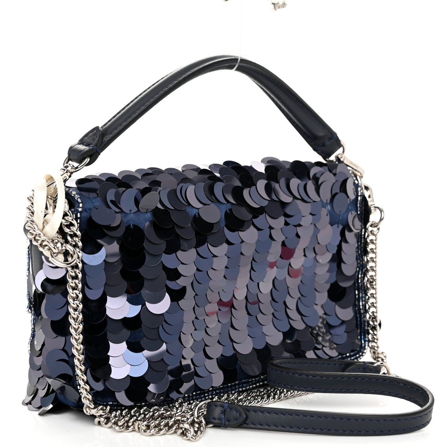 Sequin Paillettes Vitello Grace Striped Mini Baguette Dark Blue Lunai