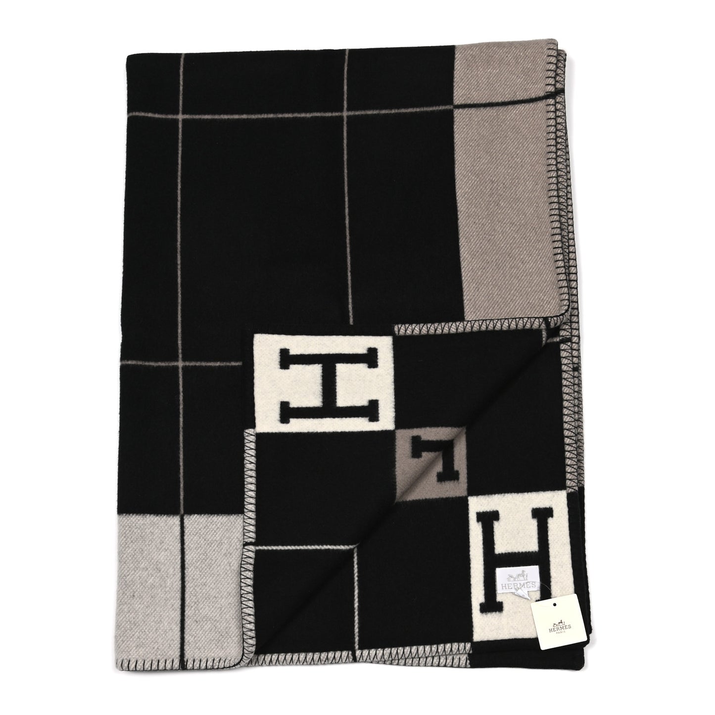 Wool Cashmere Avalon III Blanket Ecru Black