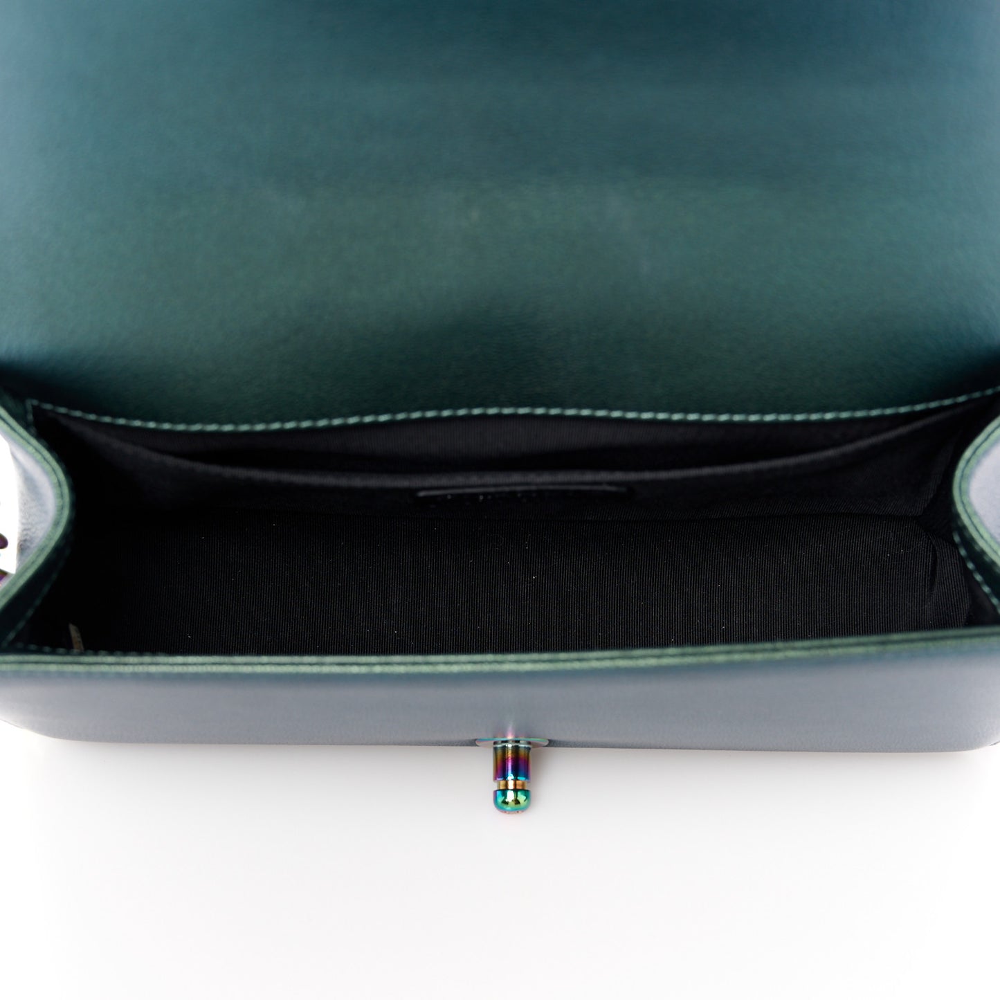 Iridescent Goatskin Quilted Medium Boy Flap Green