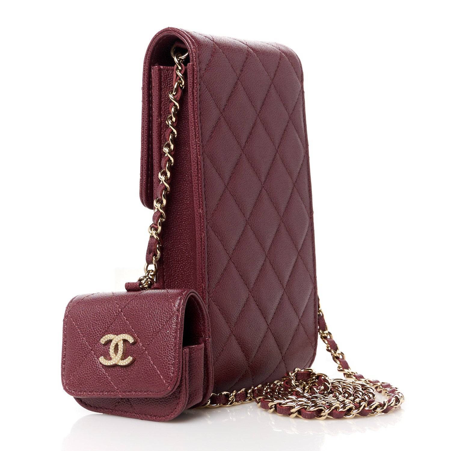 Chanel Caviar Quilted CC Airpods Pro and Phone Case With Chain Burgundy 3 of 12