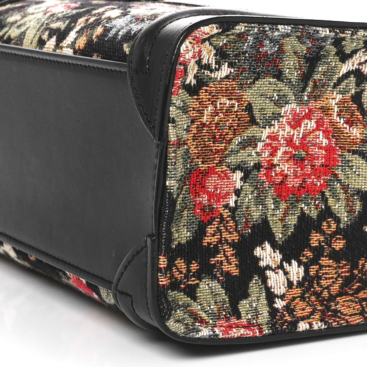 Calfskin Lambskin Canvas Jacquard Floral Nano Luggage Black