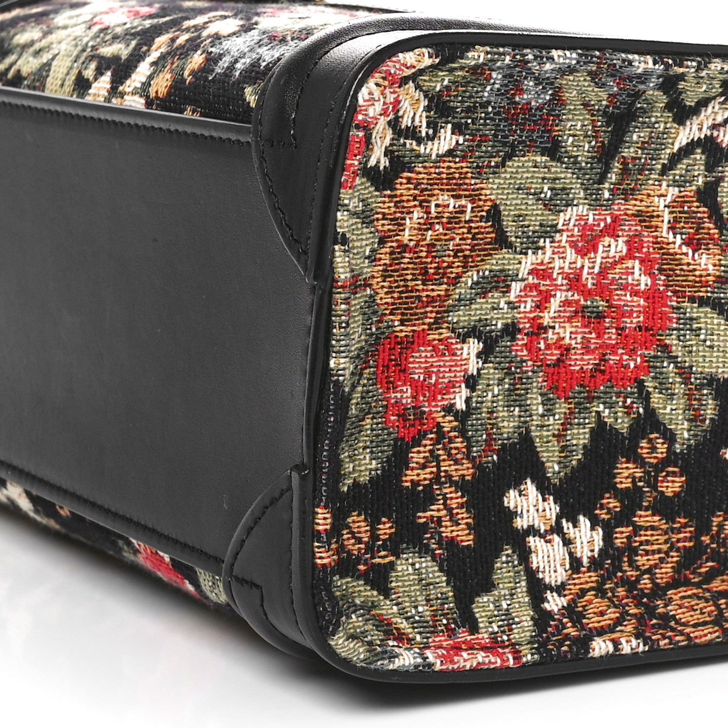 Celine Calfskin Lambskin Canvas Jacquard Floral Nano Luggage Black 9 of 9