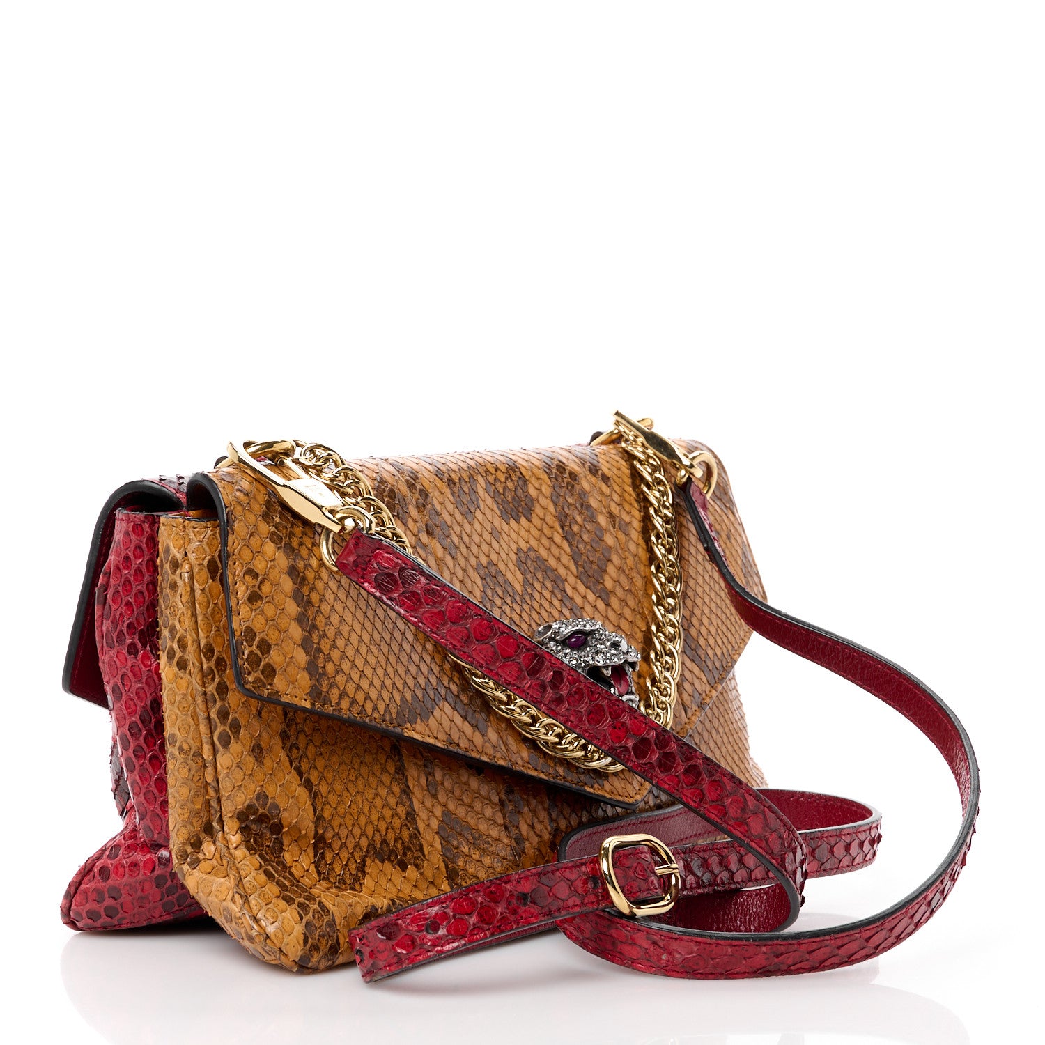 Gucci Snakeskin Medium Thiara Double Envelope Shoulder Bag Red Orange 3 of 15