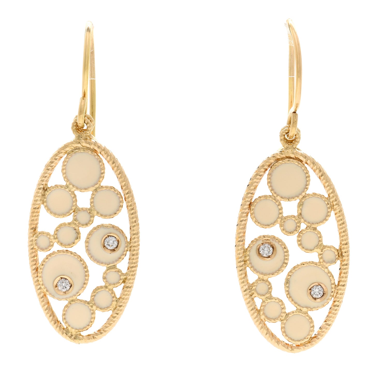 18K Yellow Gold Diamond Enamel Bollicine Drop Earrings White