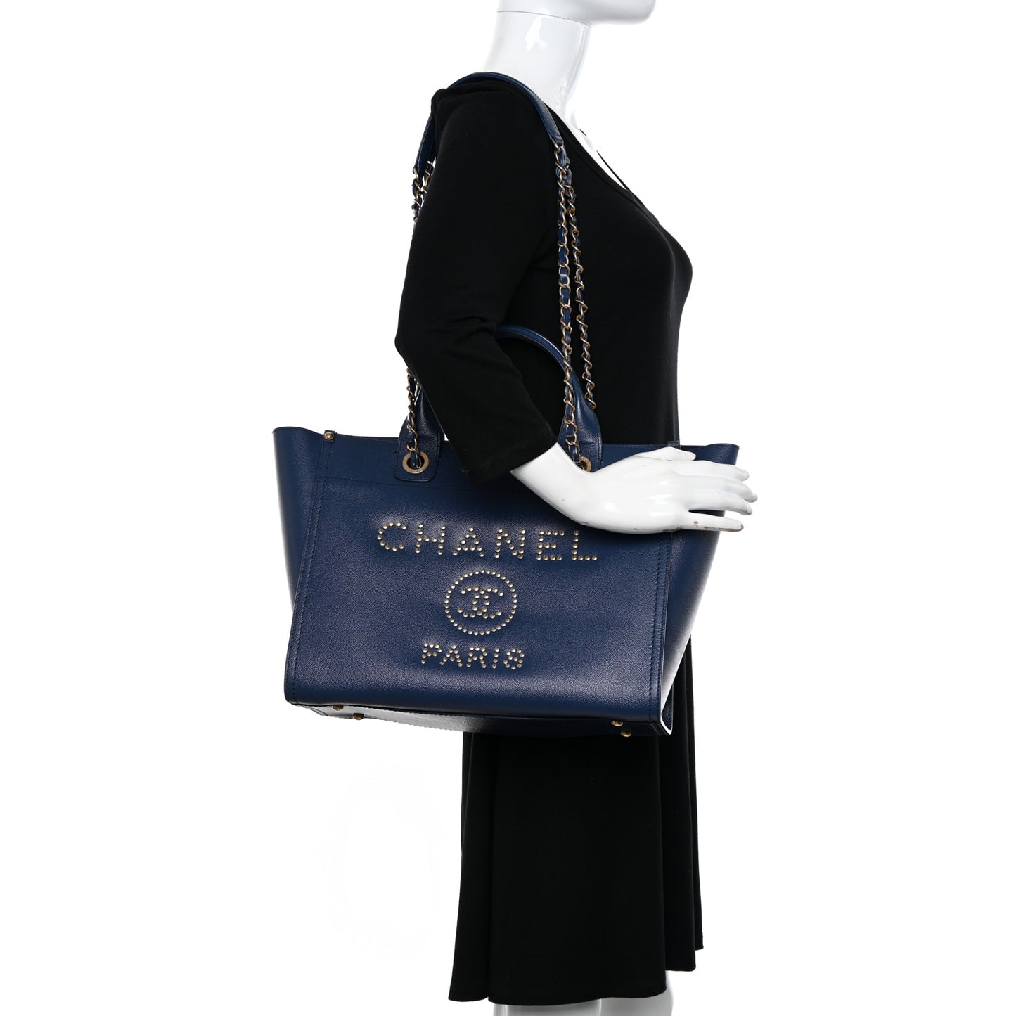 Caviar Small Studded Deauville Tote Navy