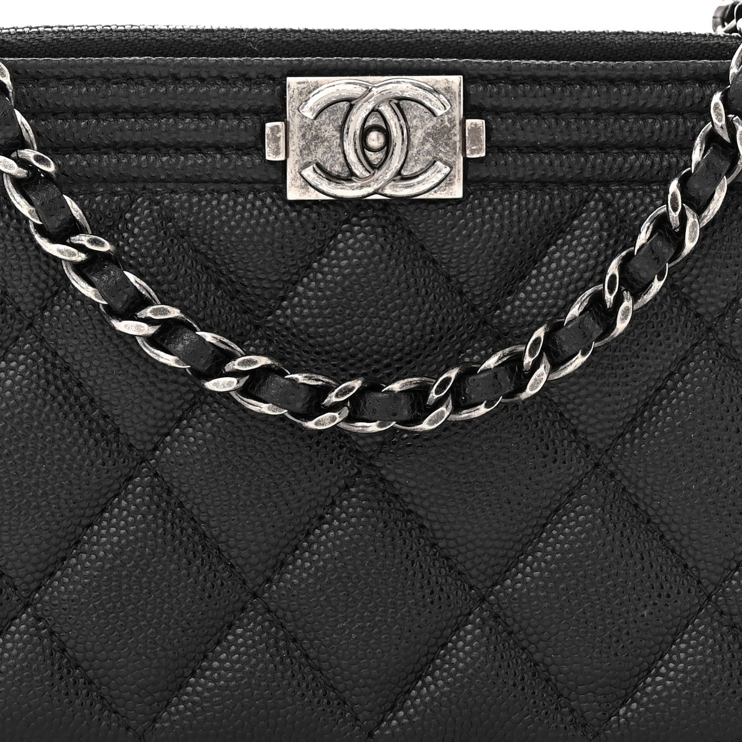 Caviar Quilted Small Boy Clutch With Chain Black