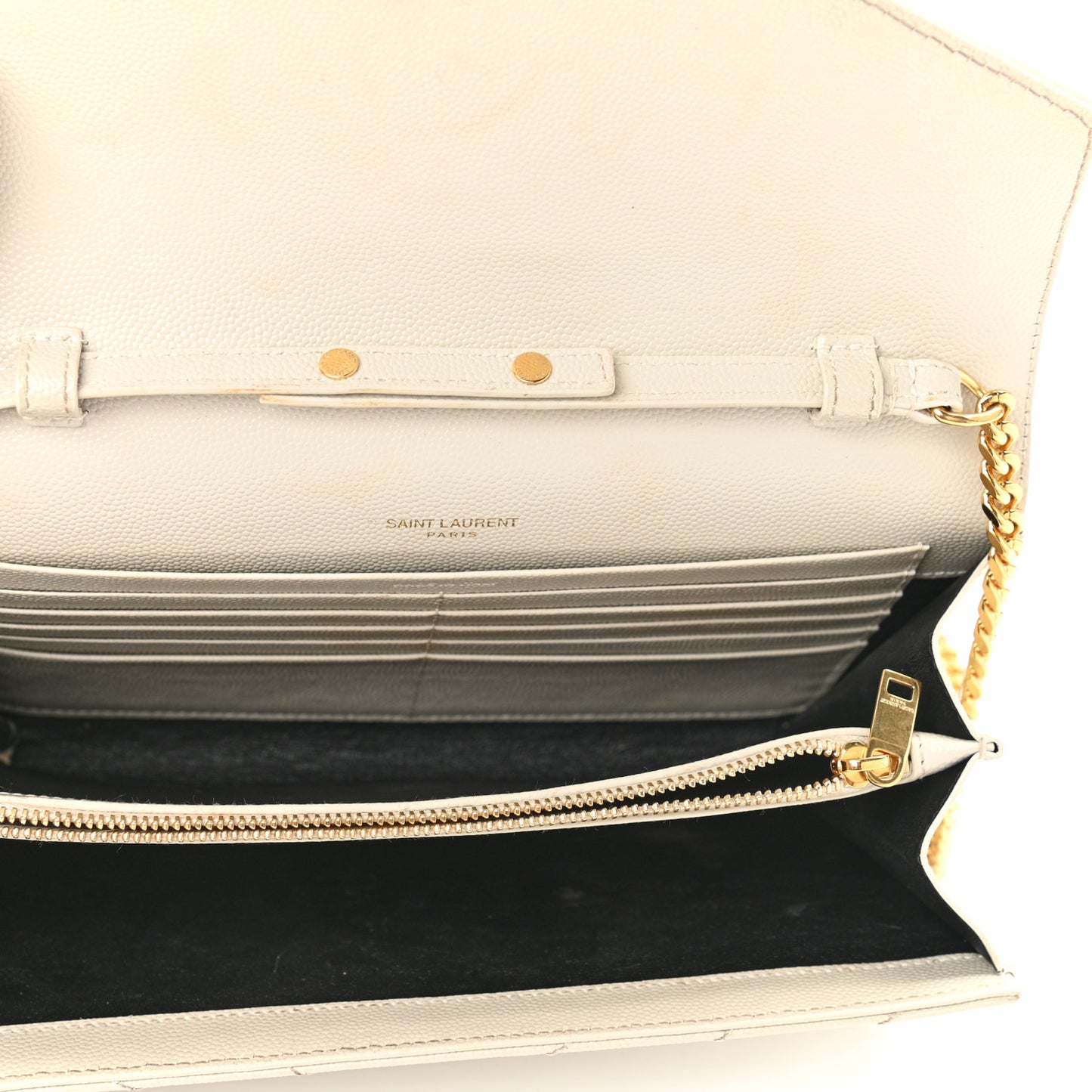 Grain De Poudre Matelasse Chevron Monogram Chain Wallet Crema Soft