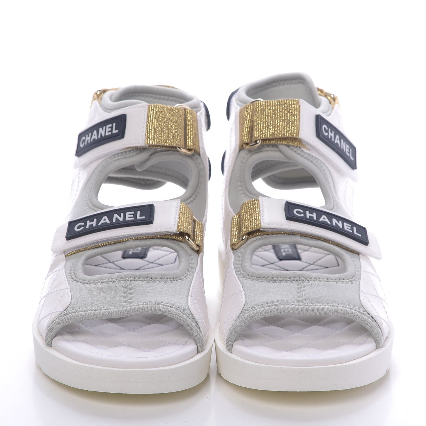 Goatskin Fabric Gladiator Sandals 37.5 White Light Grey Navy Blue
