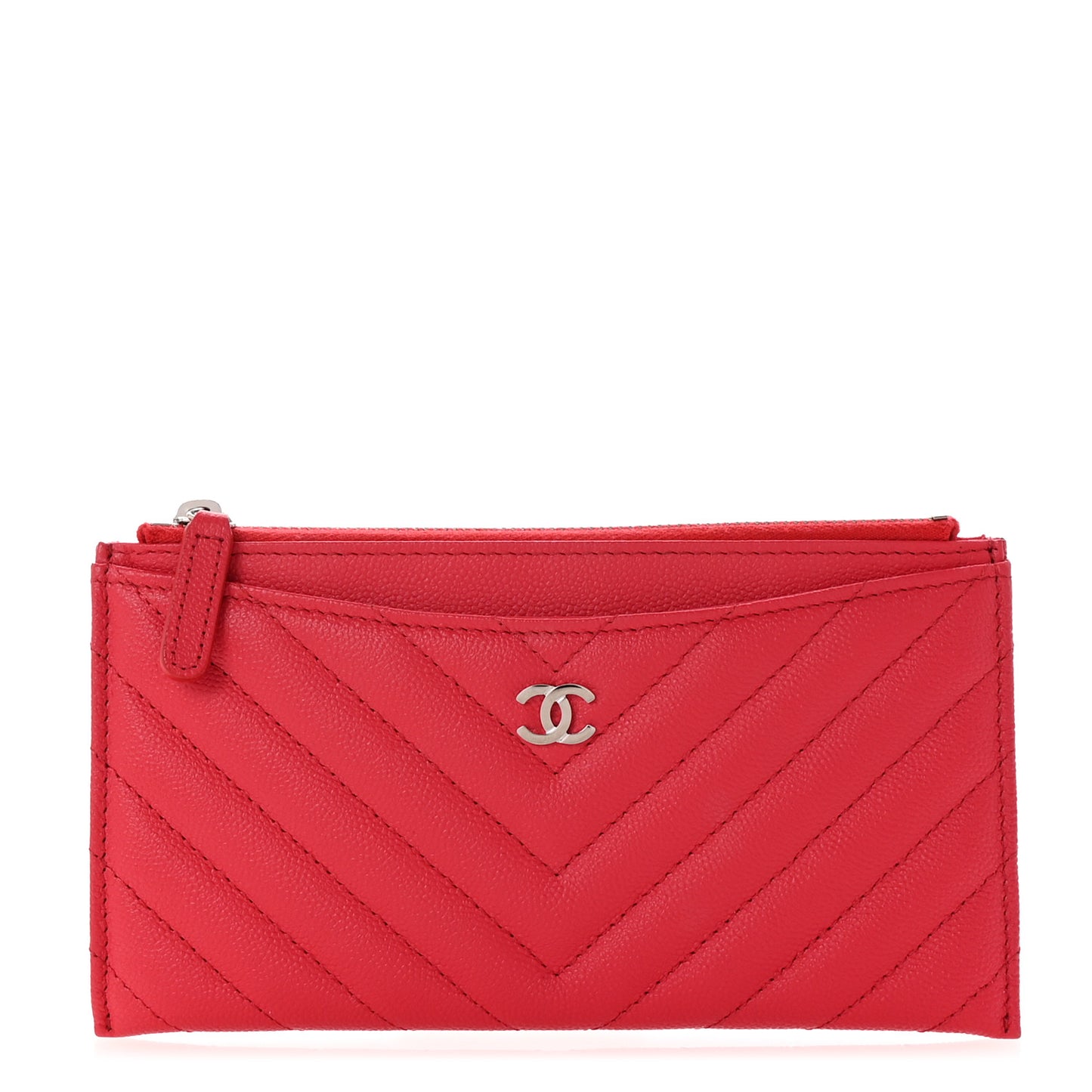 Caviar Chevron Quilted Zip Pouch Red