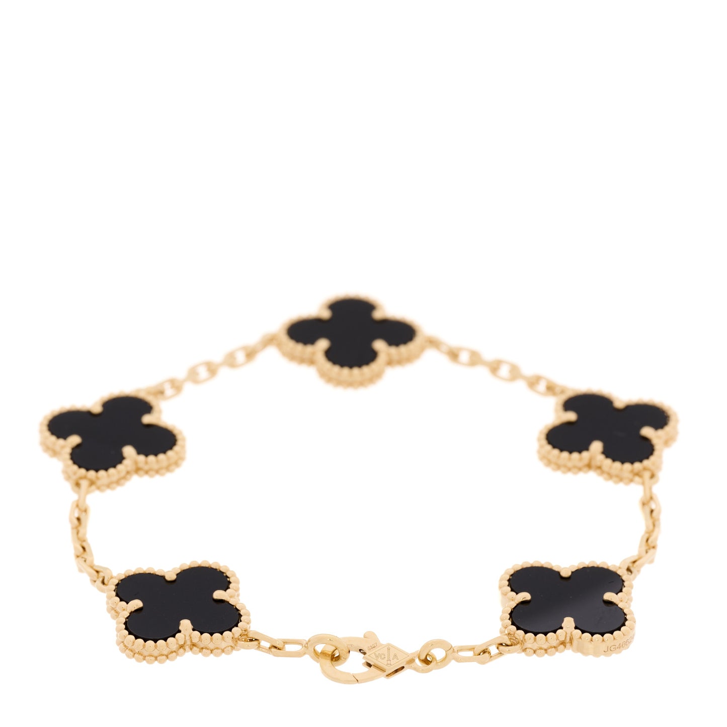 18K Yellow Gold Black Onyx 5 Motifs Vintage Alhambra Bracelet