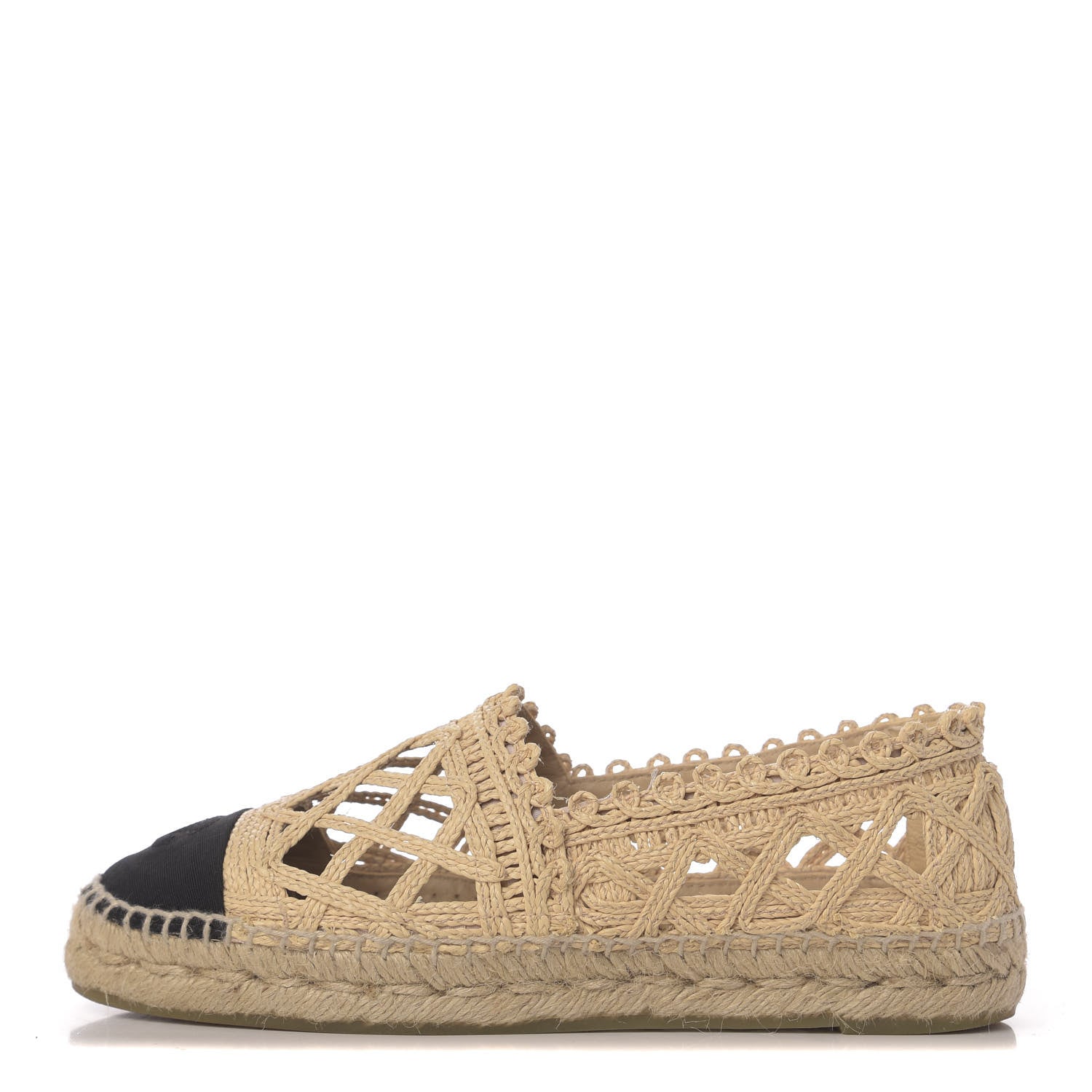 Chanel Woven Fabric Grosgrain CC Espadrilles 38 Beige Black 1 of 8