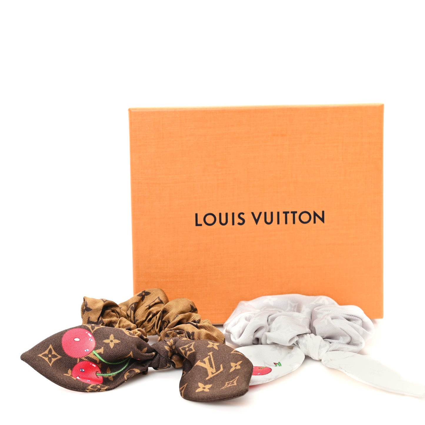 LV X TM Monogram Cerises Silk Scrunchies Set White Brown