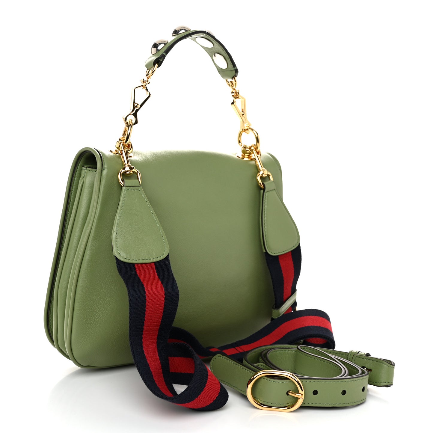 Roxy Calfskin Web Medium Blondie Top Handle Shoulder Flap Bag Salamander Green