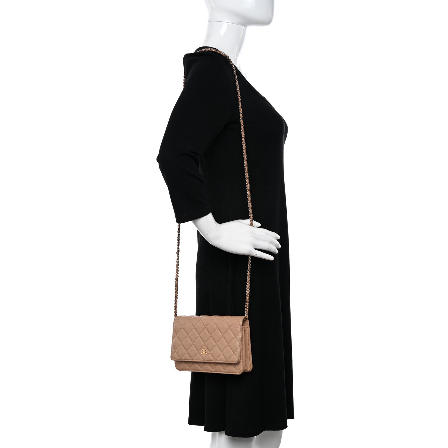 Chanel Caviar Quilted Wallet on Chain WOC Dark Beige 2 of 16