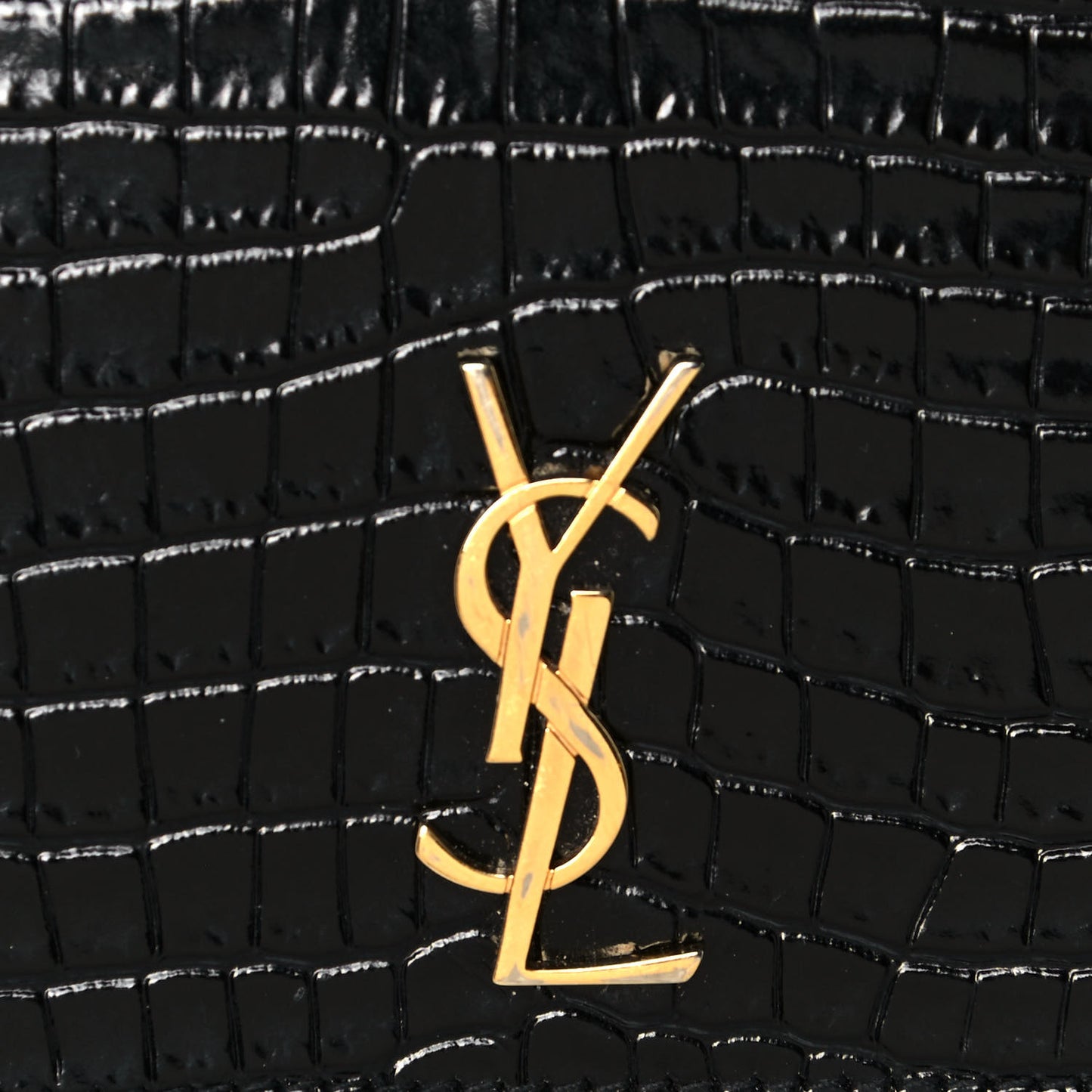 Crocodile Embossed Monogram Phone Holder Crossbody Black