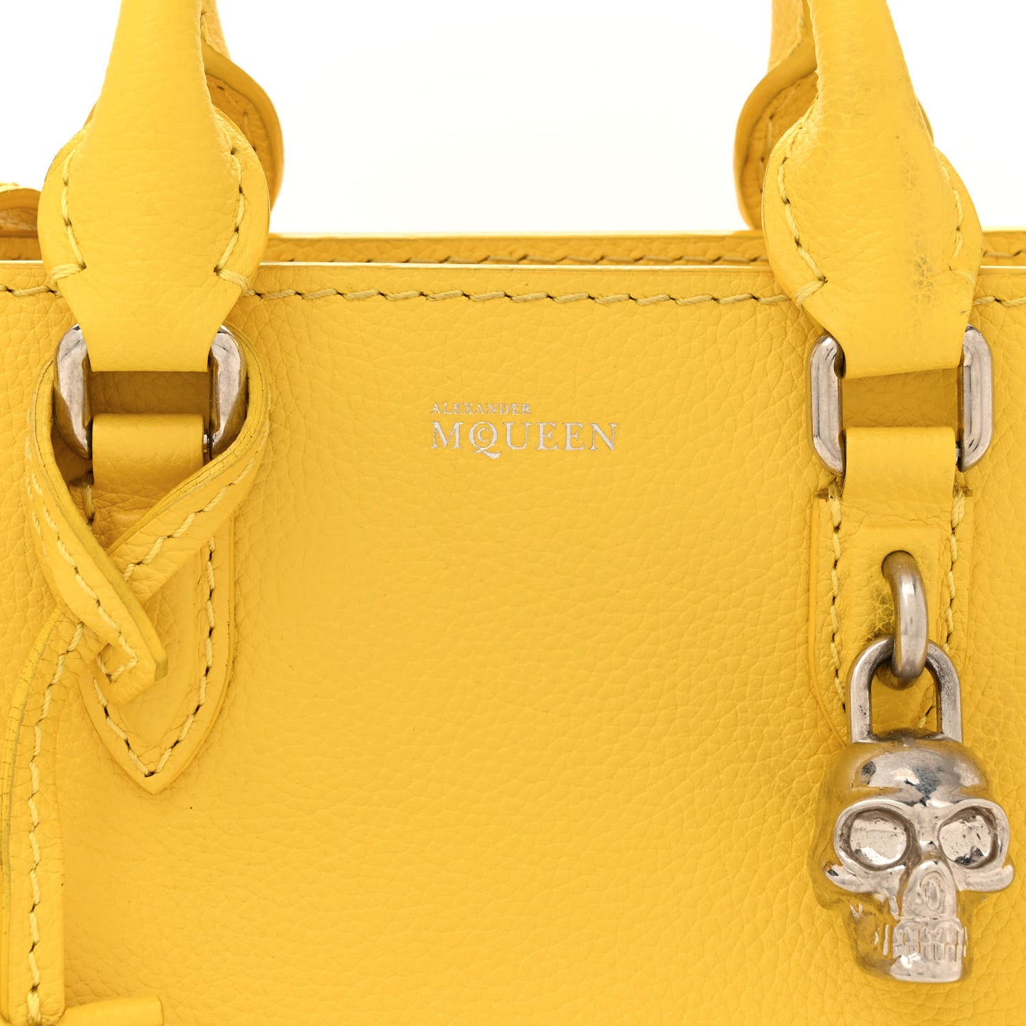 Pebbled Calfskin Mini Skull Padlock Zip Around Tote Yellow