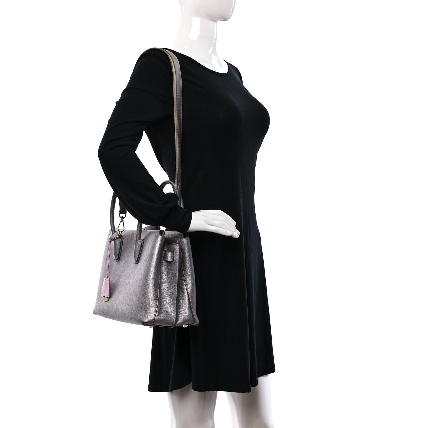 Metallic Grained Calfskin Medium Milla Tote Spike Silver