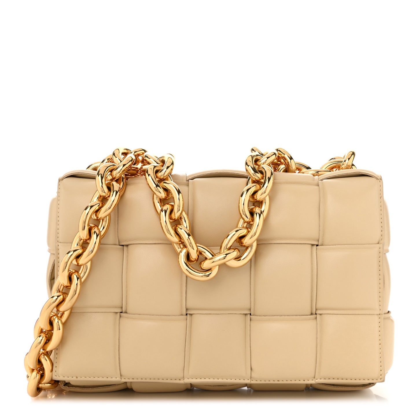 Lambskin Maxi Intreccio Padded Chain Cassette Crossbody Bag Porridge