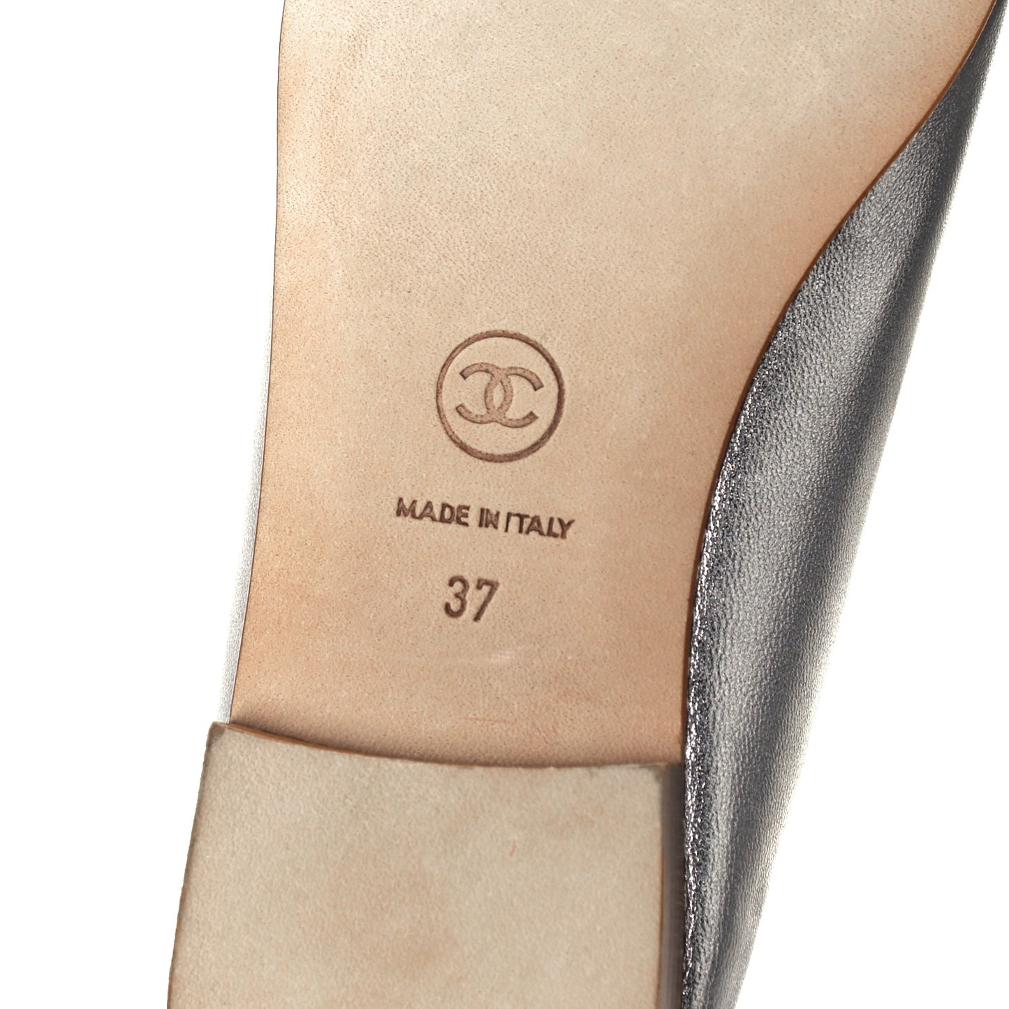 Metallic Lambskin CC Cap Toe Ballerina Flats 37 Silver