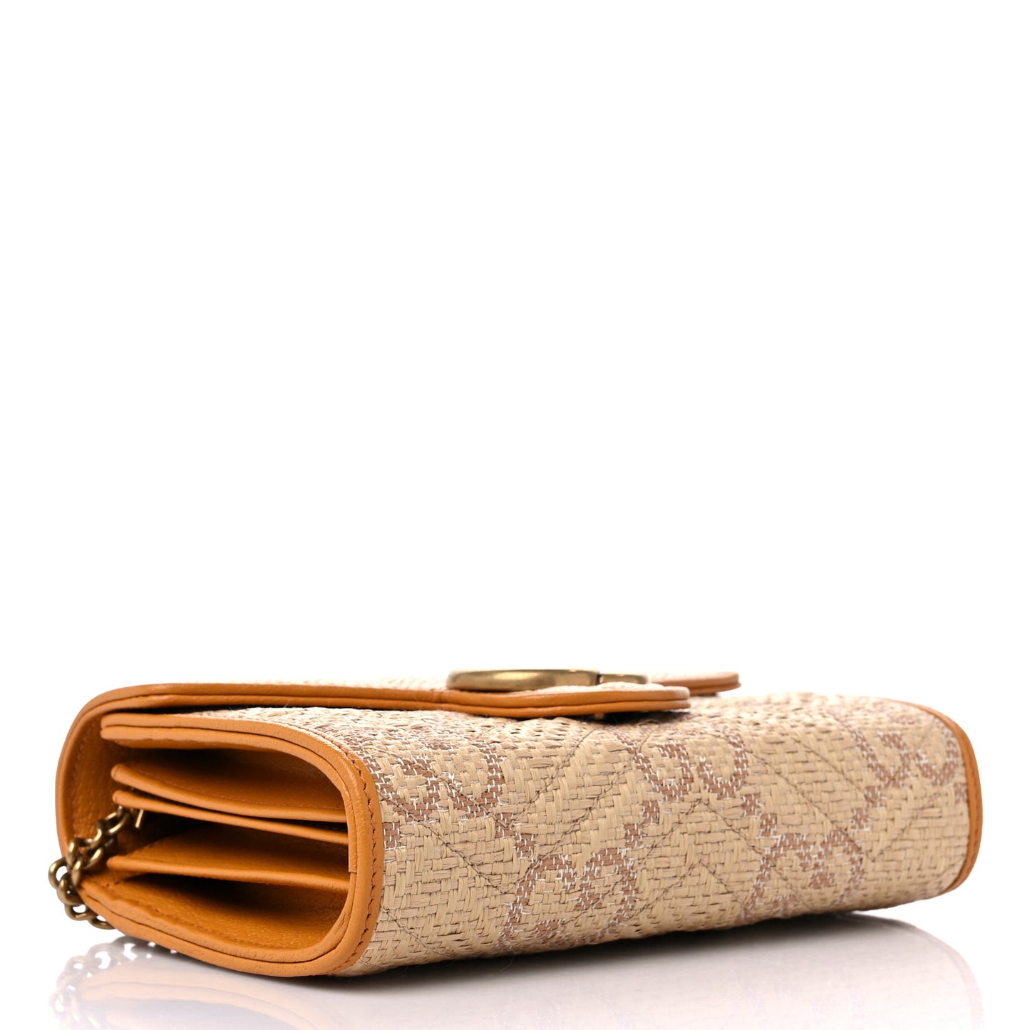 Raffia GG Monogram Matelasse GG Marmont Chain Wallet Natural Beige Off White Sun Oil