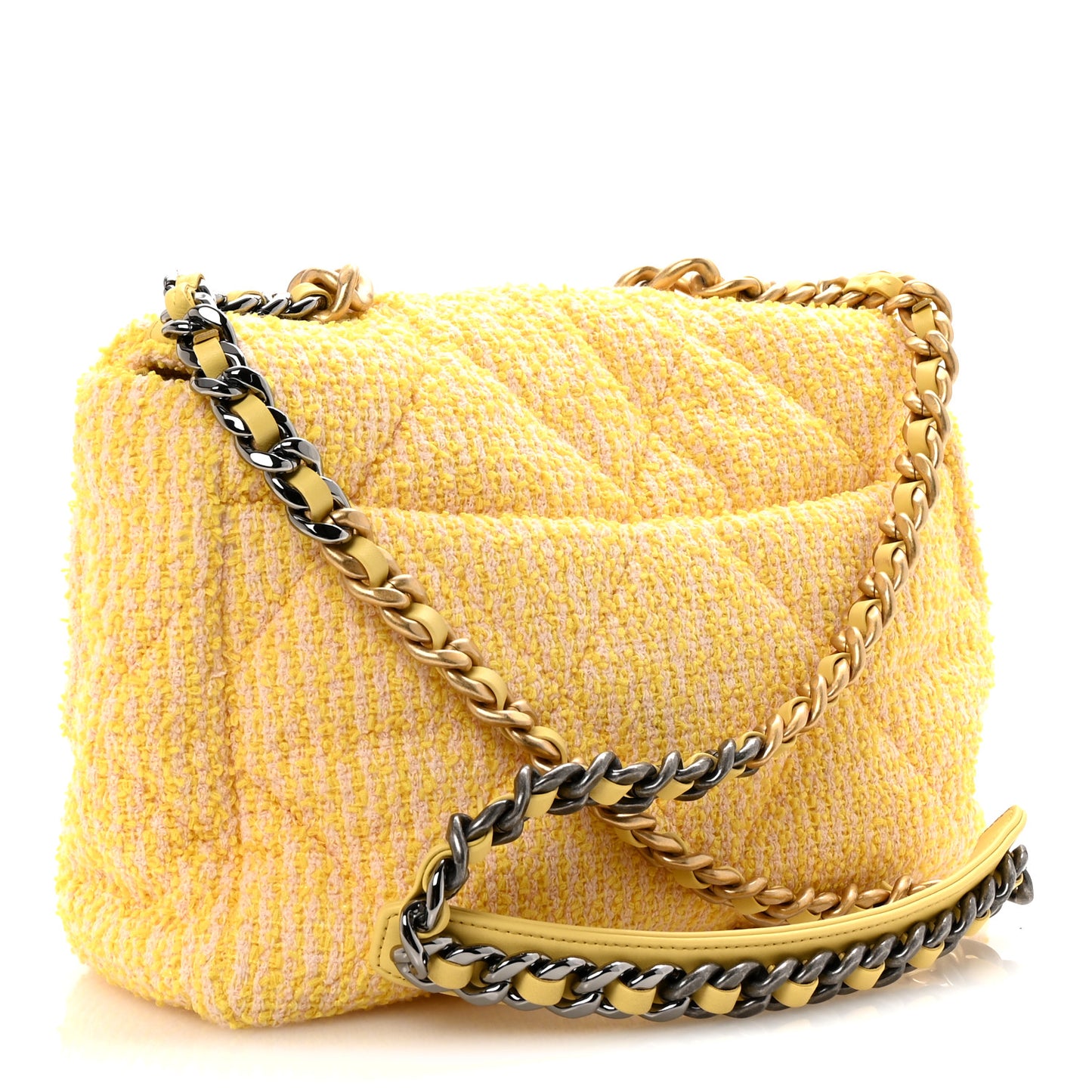 Tweed Quilted Large Chanel 19 Flap Yellow