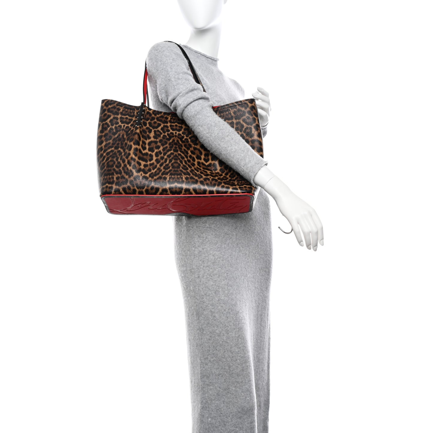Calfskin Empire Leopard Print Spiked Large Cabarock Shopper Tote Brown