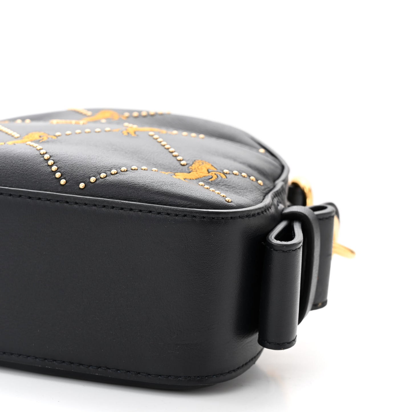 Smooth Calfskin Little Horses Embroidered Shoulder Bag Black