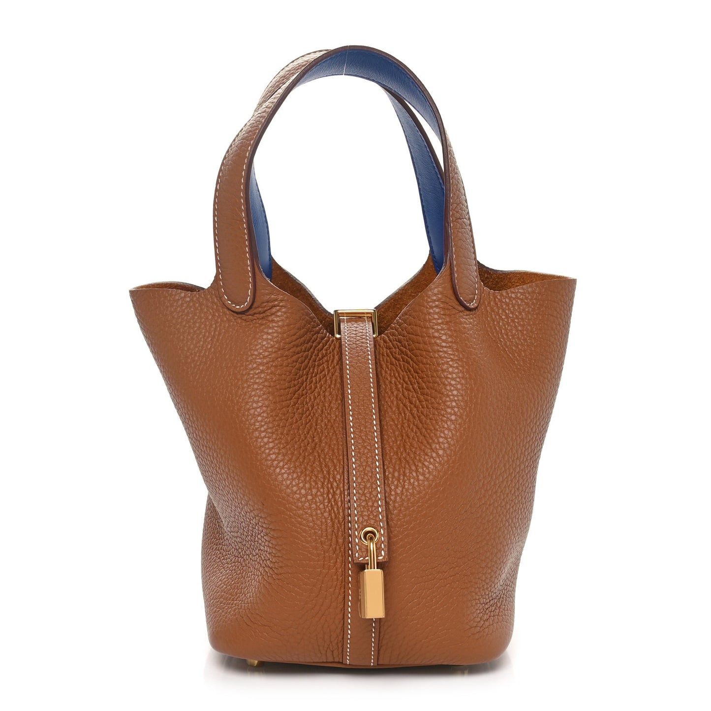 Taurillon Clemence Swift Eclat Picotin Lock 18 PM Gold Bleu France