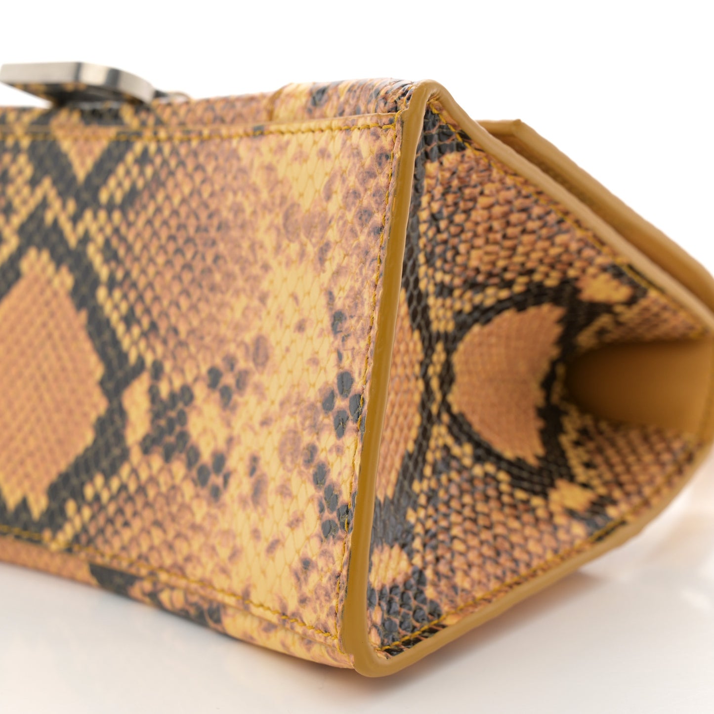 Shiny Calfskin Python Effect Small Hourglass Top Handle Bag Orange Black