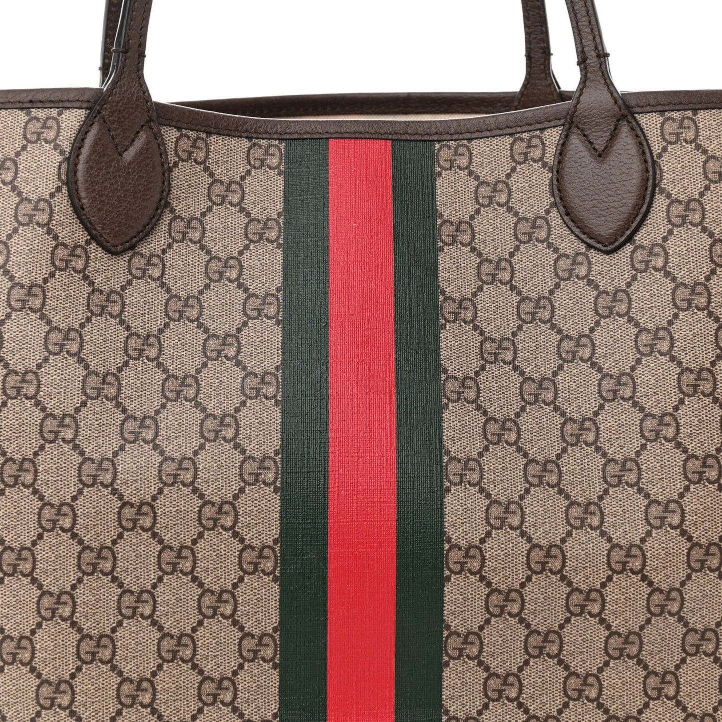 GG Supreme Monogram Textured Dollar Calfskin Web Large Ophidia Tote Beige Ebony New Acero