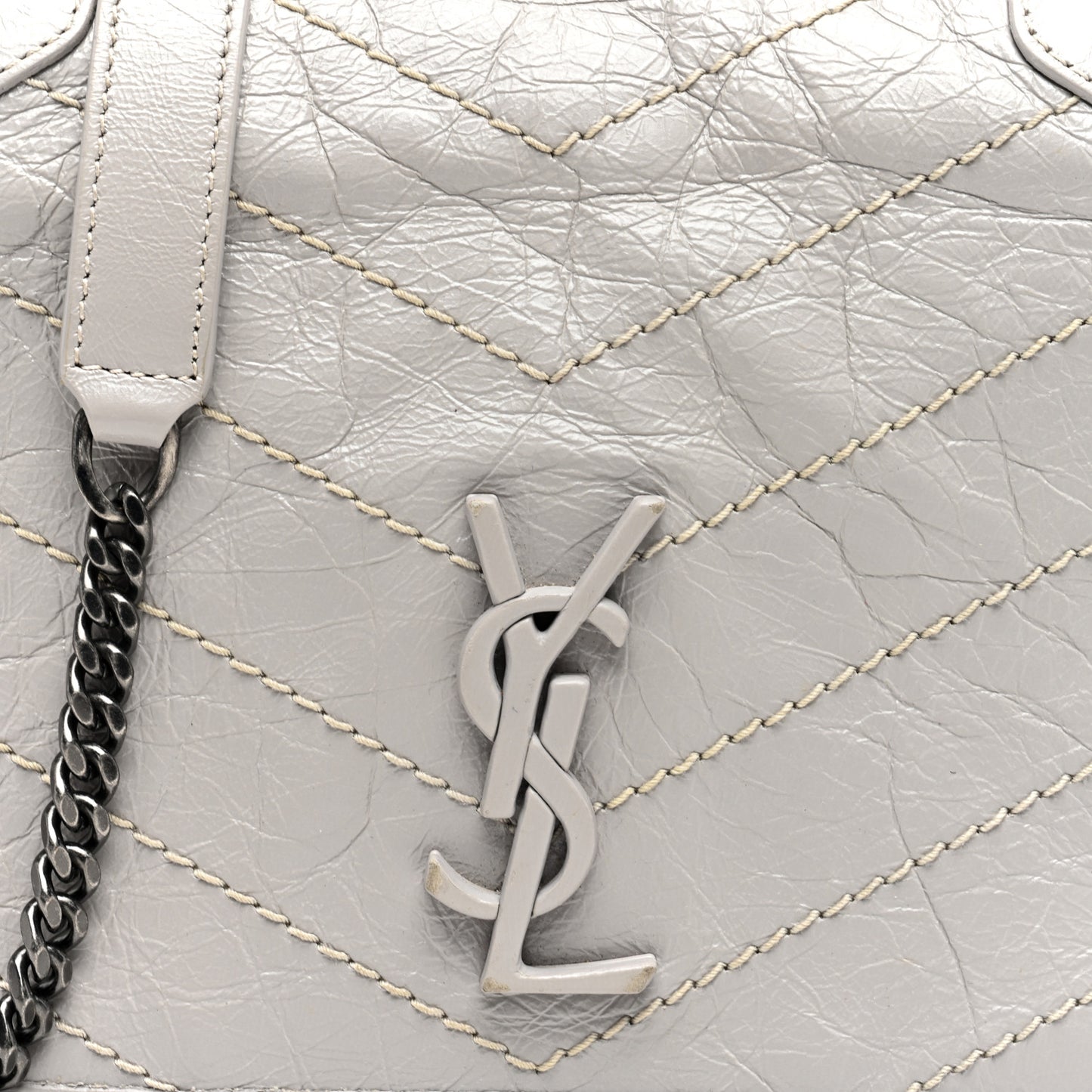 Crinkled Calfskin Matelasse Monogram Niki Chain Wallet Light Grey