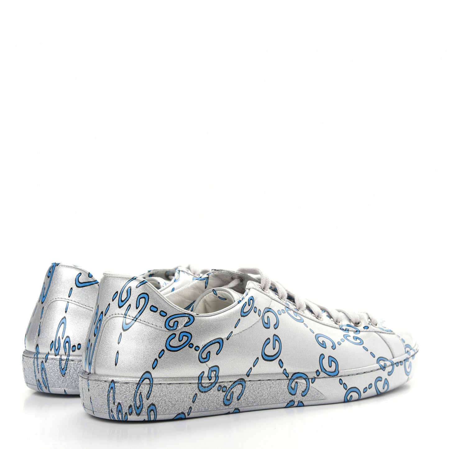Miro Rubber Wax GucciGhost Print Mens New Ace Sneakers 8 Silver
